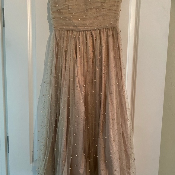 BHLDN Strapless Pearl-embellished Tea-length Gown - Picture 3 of 6
